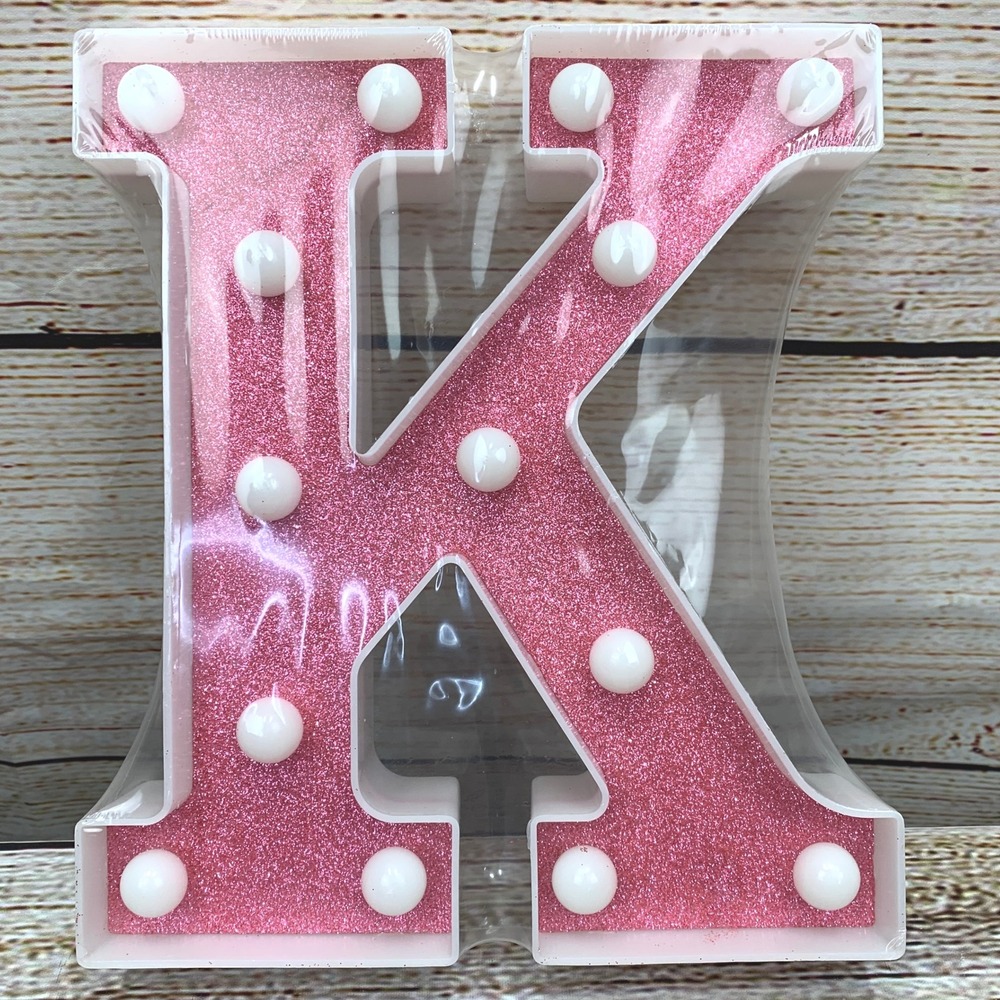 Pink Glitter Letter K Marquee Light Up Sign Home Bar Decor Battery Operated New